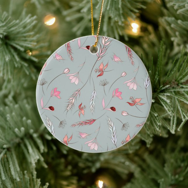 Ett cirkulärt ornament med ljusgrå bakgrund (Träd)