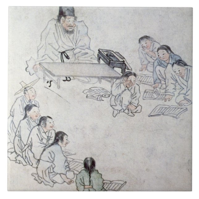 Ett Confucianklassrum (Sodang) (färgtrycket) Kakelplatta (Framsidan)