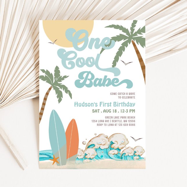 ETT Coolt Surfbabys Första Födelsedagsstrandfest Inbjudningar (Skapare uppladdad)