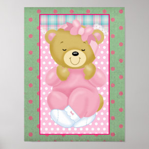 Ett Cute Cudely Bear som är nedtryckt på Rosa Poster