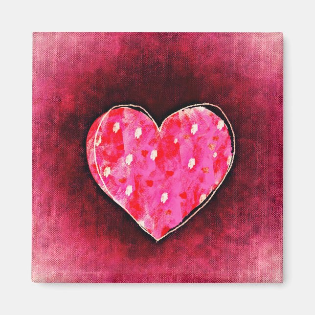 Ett Cute Hand plockade Rosa Heart på en Grunge Str Magnet (Framsidan)