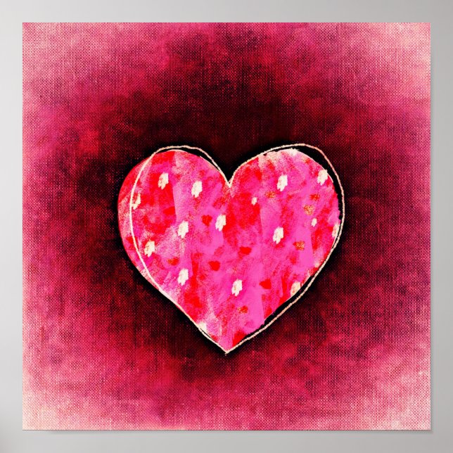 Ett Cute Hand plockade Rosa Heart på en Grunge Str Poster (Framsidan)