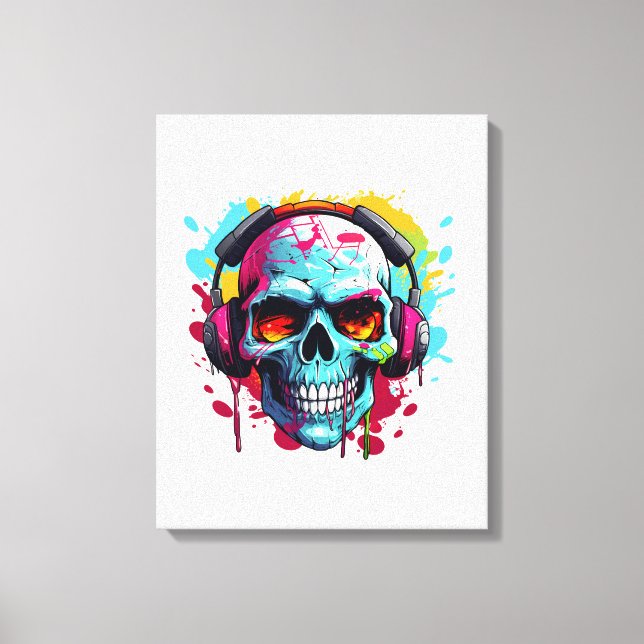 Ett DJ POP ART SKULL-akryltecken Canvastryck (Framsida)