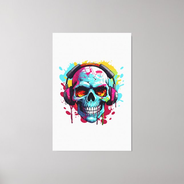 Ett DJ POP ART SKULL-akryltecken Canvastryck (Framsida)