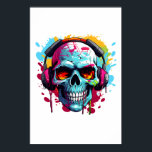 Ett DJ POP ART SKULL-akryltecken Poster<br><div class="desc">En stil DJ-skalle med droppar av färg och färg.</div>