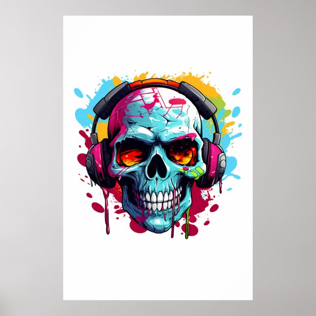 Ett DJ POP ART SKULL-akryltecken Poster (Framsidan)