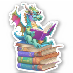 Ett Dragon Reading Sticker Klistermärken