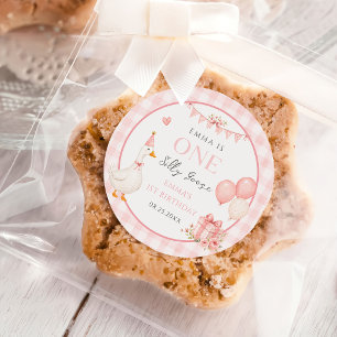 ETT Dum gås Rosa slinga 1-års födelsedagsfest Runt Klistermärke
