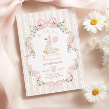 Ett dumt gås 1-års födelsedagsinbjudan, rosa roset