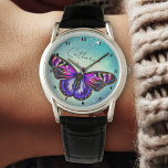 Ett eget namn för Bevalt Butterfly Blå himmel Star Armbandsur<br><div class="desc">En vacker fjärilskonstruktion med en färgstark fjäril på den. Den här unika designen som ställs in mot en häpnadsväckande bakgrund,  lägger till en gnutta romantik till stil. Anpassa enkelt det här greppet till ditt namn! Designad med Zaubershirts ❤ är det en verkligt unik och speciell skapelse,  bara för dig!</div>
