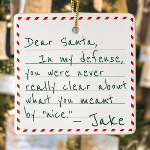 Ett eget namn, kära Santa Funny i mitt försvar. Julgransprydnad Keramik