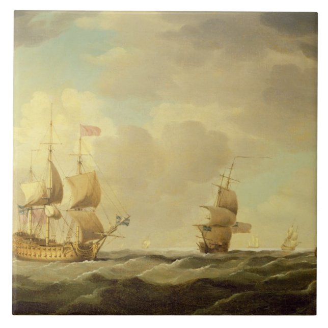 Ett engelskt flaggskepp under lätt seglar i en kakelplatta (Framsidan)