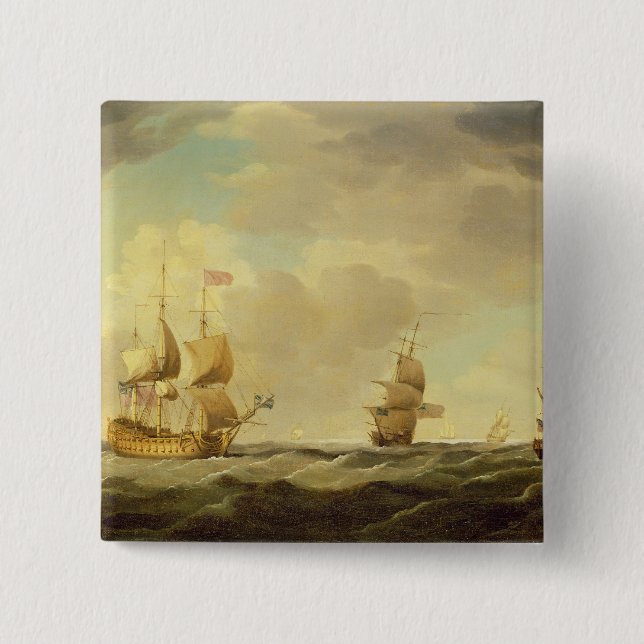 Ett engelskt flaggskepp under lätt seglar i en knapp (Framsida)