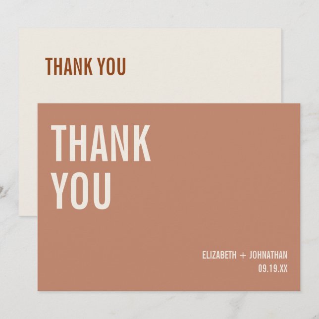 Ett enkelt Boho Typography Bröllop-tackkort Tack Kort (Fram/baksida)