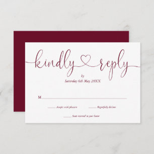 Ett enkelt Burgundy White Script Heart-svar OSA Kort