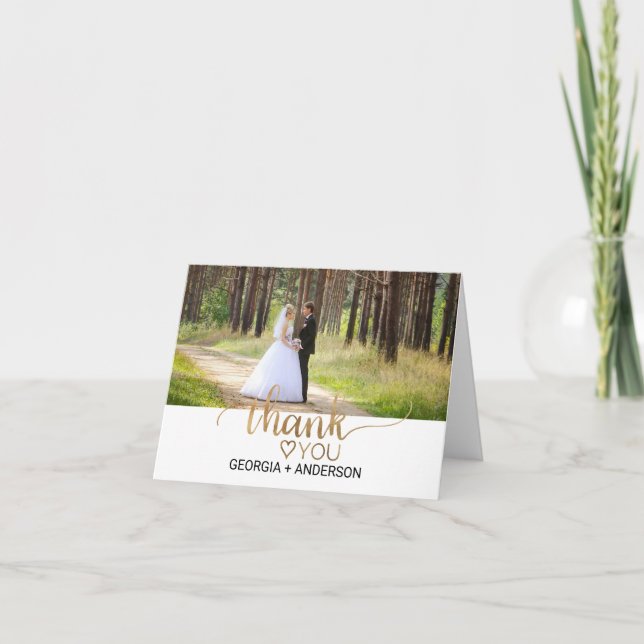 Ett enkelt Guld Calligraphy Photo-tackkort Tack Kort (Framsida)