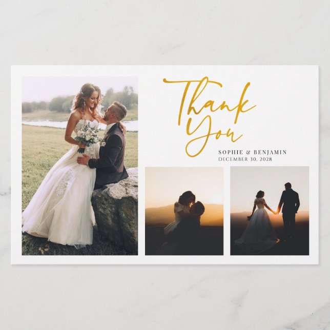 Ett enkelt Guld Hand-letted Bröllop-tackkort Brevpapper (Framsida)