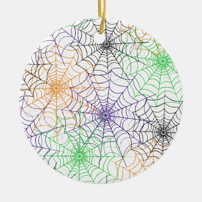 Ett enkelt halloween spindelnätsmönster julgransprydnad keramik (Framsidan)