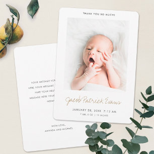 Ett enkelt Modern Photo Baby Gift-tackkort Meddelande