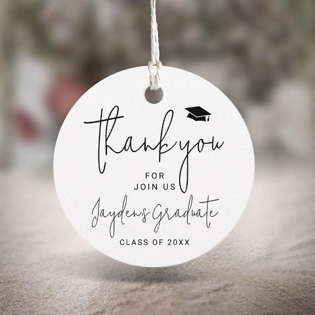 Ett enkelt Modern Script Student-tack Gåvor Etiketter (Simple Modern Script Graduate thank you Favor Tags)