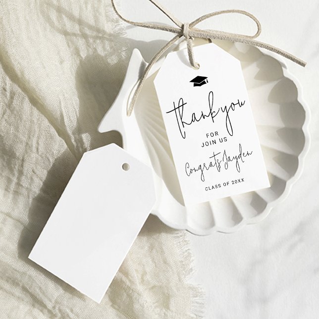 Ett enkelt Modern Script Student-tack Presentetikett (Simple Modern Script Graduate thank you Gift Tags)