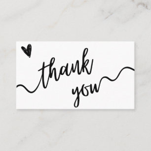 Ett enkelt svartvitt och vitt skript tackkort visitkort