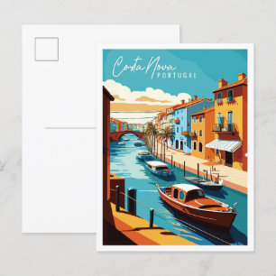 Ett exempel på Costa Nova Portugal vintage resor Vykort