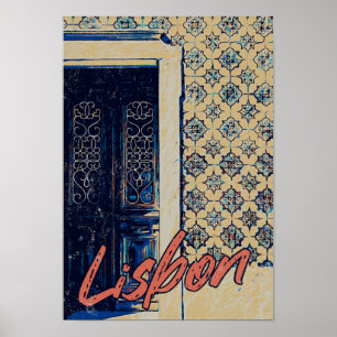 Ett exempel på Lissabondörr och -plattor i Portuga Poster