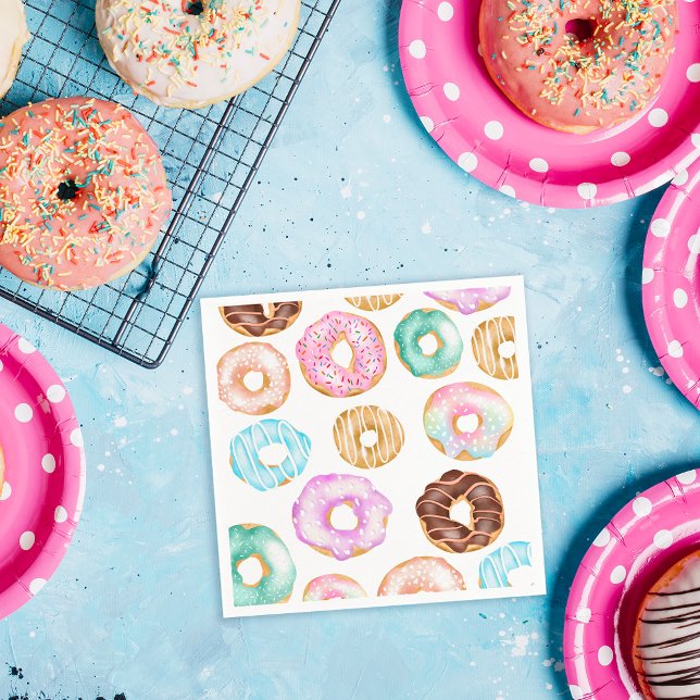 Ett exempel på söta söta munkar i Cute öknar, möns Pappersservett (Cute desert sweet donuts illustration pattern napkins)