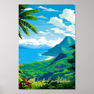 Ett exempel på vintage resor i Saint Lucia-Västind Poster