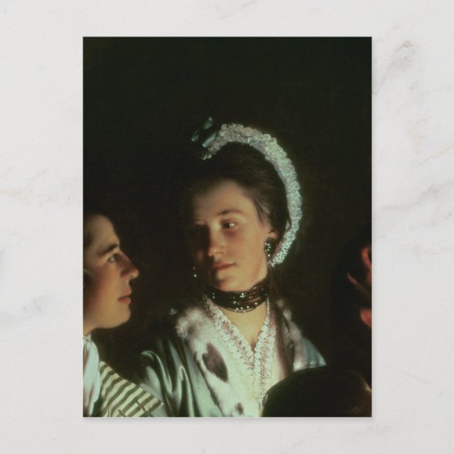 Ett experiment med en fågel i luftpumpen, 1768 vykort (Framsida)