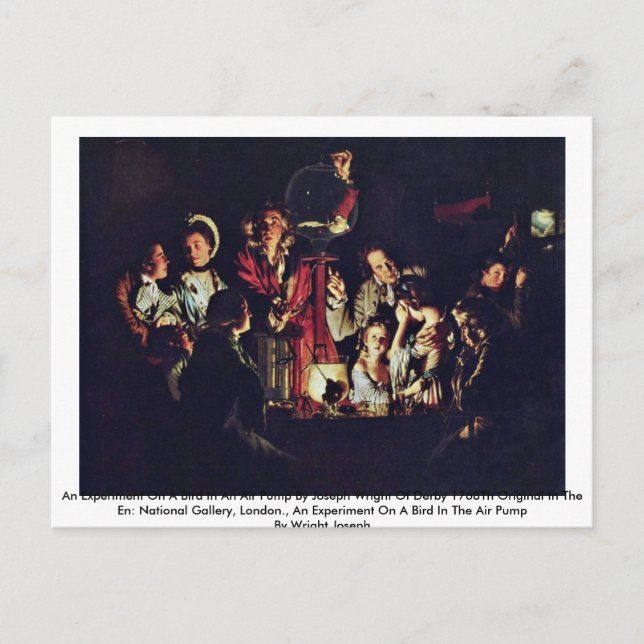 Ett experiment på en fågel i en luftpump vykort (Framsida)