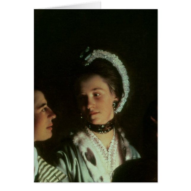 Ett experiment på en fågel i luften pumpar, 1768 hälsningskort (Framsidan)