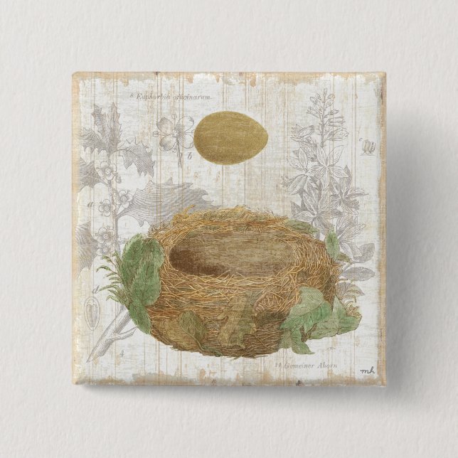 Ett fågelbo med ett brunt ägg knapp (Framsida)