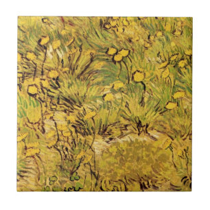 Ett fält av gula blommor av Vincent van Gogh Kakelplatta
