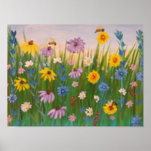 Ett fält fullt av vilda blommor poster