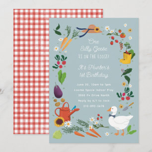 Ett Fånig föder upp lantbrukare Garden Theme Birth Inbjudningar