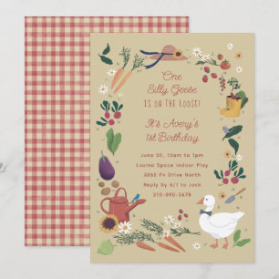 Ett Fånig går Åldras Farmer Garden Theme Birthday Inbjudningar
