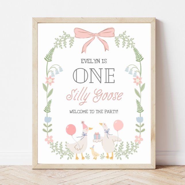 Ett Fånig går Blommigt Rosa Bow Birthday Välkommen Poster (Skapare uppladdad)