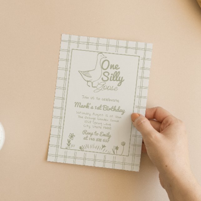 Ett Fånig går Grönt ritad 1:a födelsedag Inbjudningar (Skapare uppladdad)