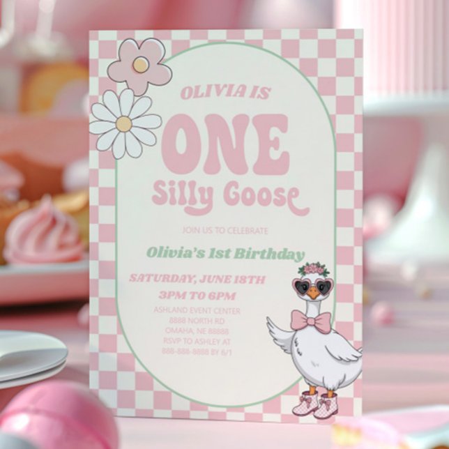 ETT Fånig går över Modern Retro 1:a födelsedagen P Inbjudningar (Skapare uppladdad)