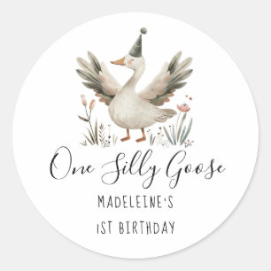 Ett Fånig går på 1:a födelsedag Cute Watercolor Runt Klistermärke