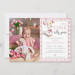 Ett Fånig går på Foose Rosa Girl Girl 1 Birthday P Inbjudningar