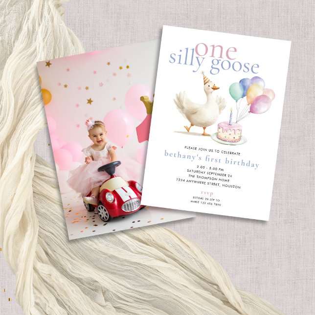 Ett Fånig går på fotobubblor 1:a födelsedagen Inbjudningar (Front and back view - add your photo)