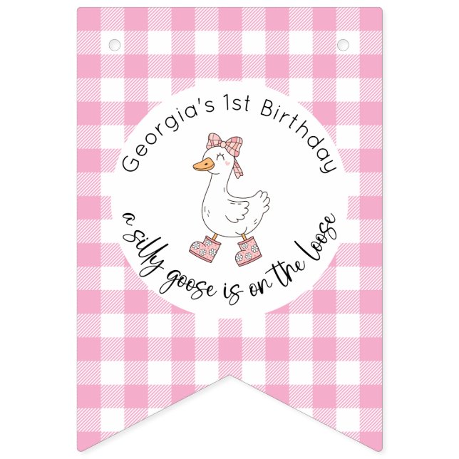 Ett Fånig går Rosa Birthday Banner Vimplar (Första flaggan)
