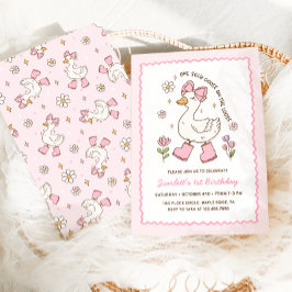 Ett Fånig går Rosa Bow Blommigt 1:a födelsedagen Inbjudningar