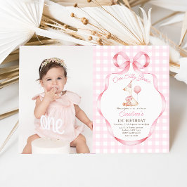 Ett Fånig går Rosa Bow Girl 1:a födelsedagsfoto Inbjudningar