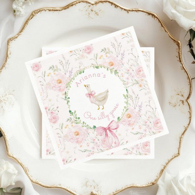 Ett Fånig går  rosa Bow Girl Första födelsedagen Pappersservett (Skapare uppladdad)