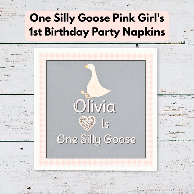 Ett Fånig går Rosa Grått Girl Girl's Födelsedagsfe Pappersservett (One Silly Goose Pink Gray Girl's Birthday Party Napkins)
