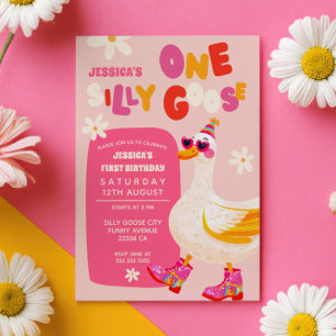 Ett Fånig går Rosa Retro Kids första födelsedag Inbjudningar